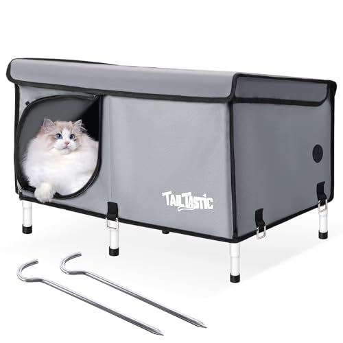 Outdoor Cat House Elevated,Insulated Feral Cat House Outdoor for Winter,Waterproof Cat Bed with Cozy Cushion(Grey, Large)