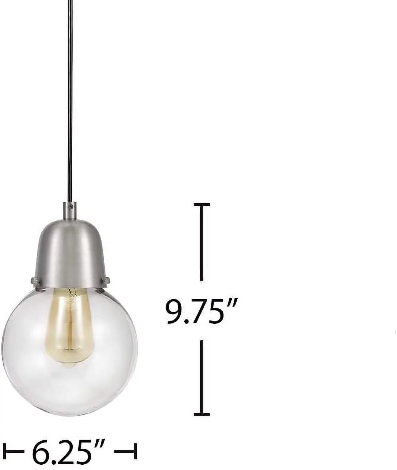 Rivet Mid-Century Modern Glass Globe Plug-In Hanging Chandelier With LED Light Bulb - 6.25 x 6.25 x 9.75 Inches, Brushed Nickel