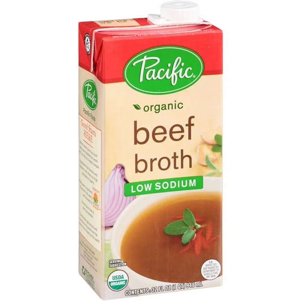 Pacific Low Sodium Organic Beef Broth, 32 oz, (Pack of 12)