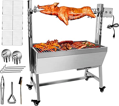 66LBS stainless steel rotisserie grill, 25w motor small pig lamb rotisserie roaster, 37 inch bbq charcoal rotisserie roaster grill for camping outdoor kitchen (without baffle(without backsplash))