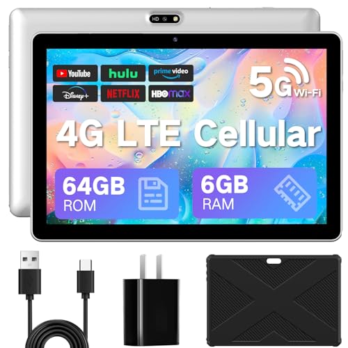 JUNYANG Android 13 Tablet with SIM Card Slot,10.1 Inch Cellular Tablets with Case, 4G LTE Tablet & Phone (Makes Calls), 64GB ROM (1TB Expand), 5MP+8MP Camera BT5.0 GPS 5G WiFi, Parental Control