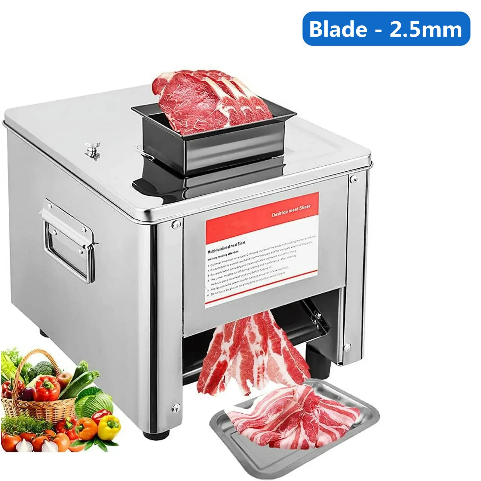 TOPCHANCES Upgraded Meat Cutter Machine, Commercial 2.5mm Electric Meat Slicer Shredded Cutting Machine, Stainless Steel 330lb/h, for Slices Strips Cubes (Meat Thickness: 2.5mm)