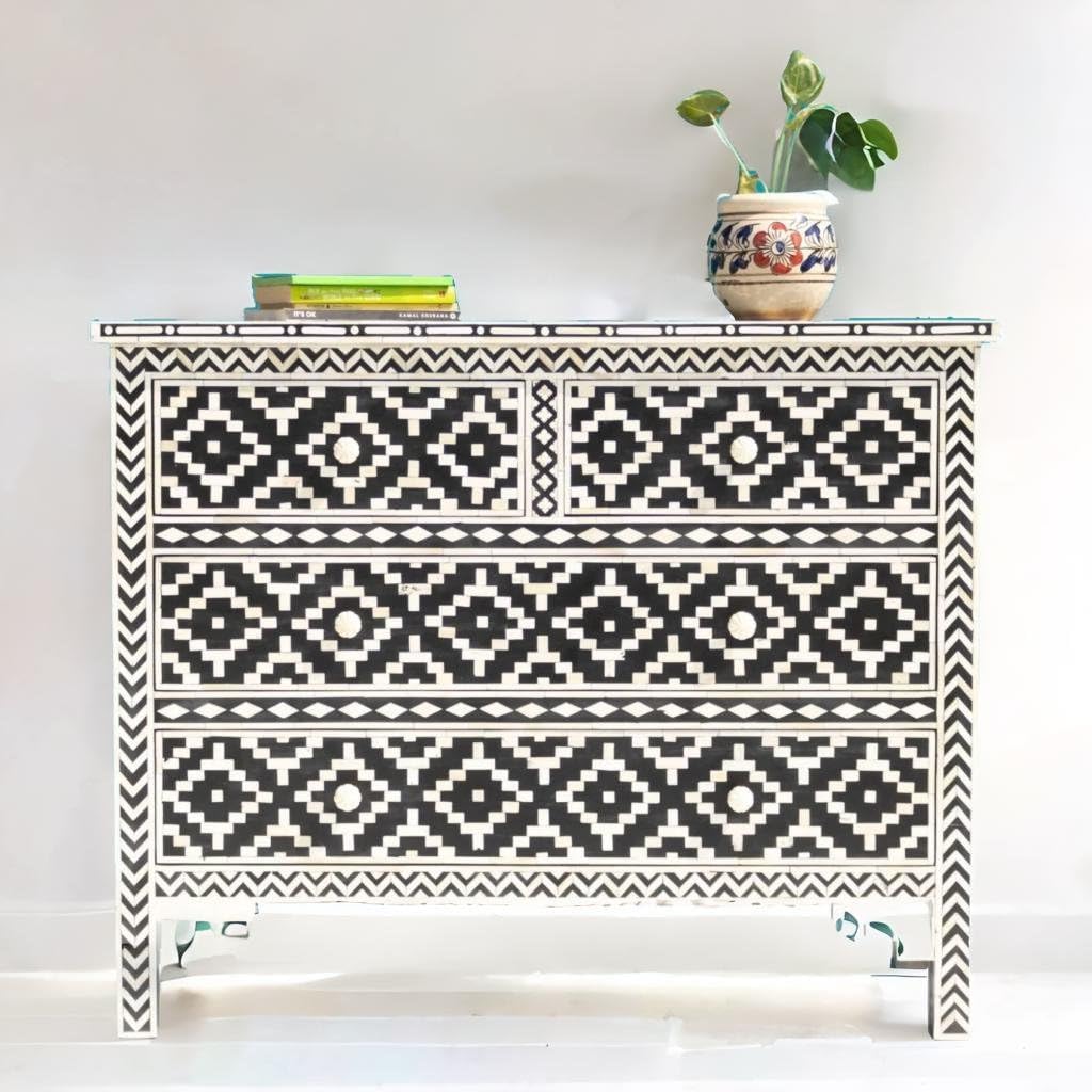 | Bone Inlay Floral Dresser | Bone Inlay Handcarved Lifestyle Furniture | Bone Inlay Furniture