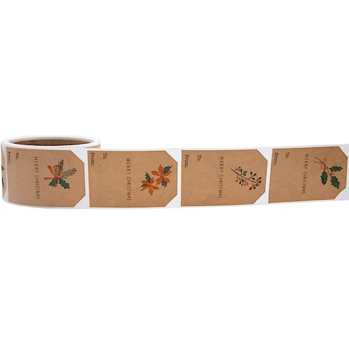 InStockLabels.com Natural Kraft English Holly Christmas Holiday Gift Tag Stickers 2 x 3 Inch 25 Total Labels
