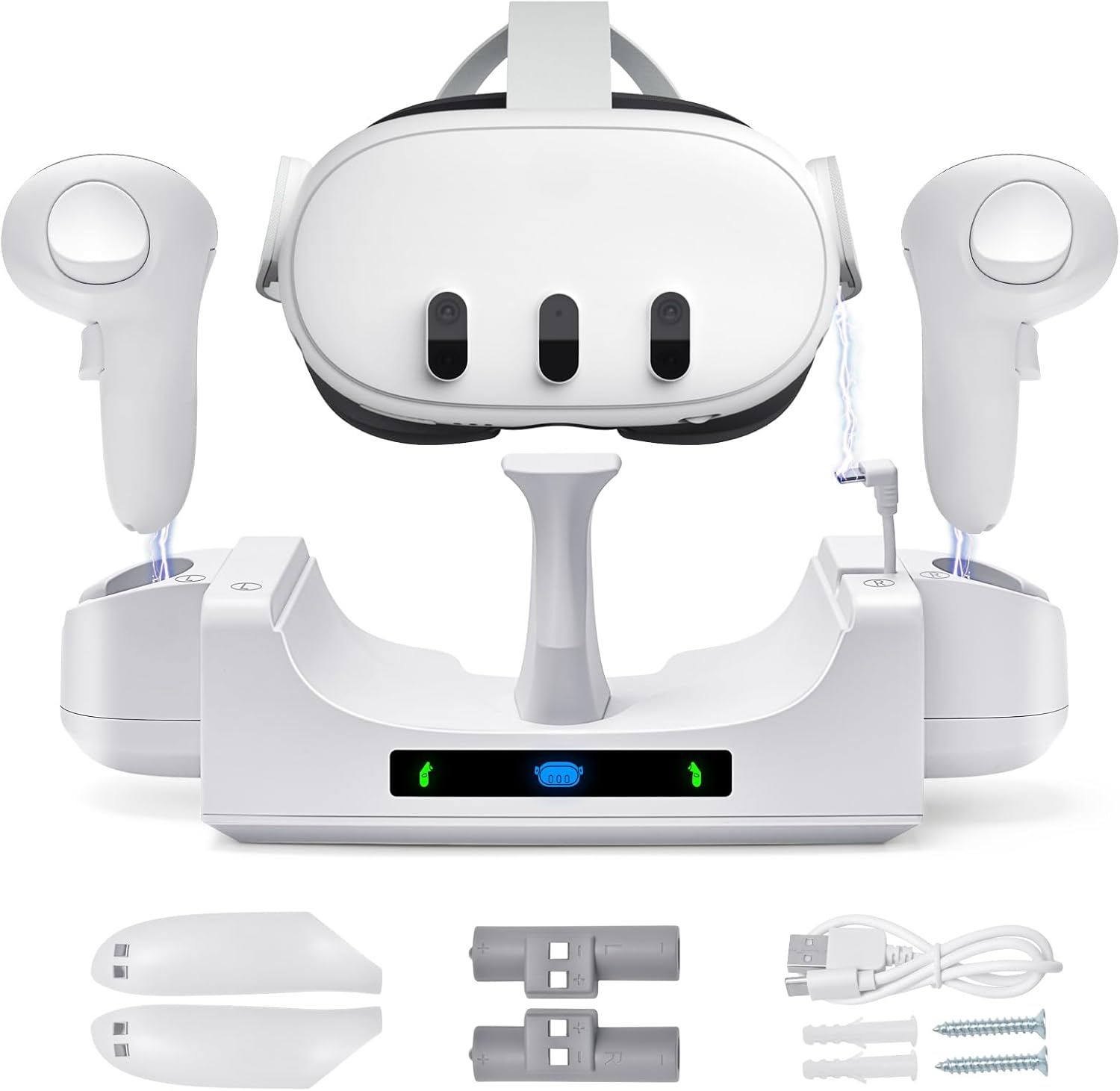 Charging Dock for Oculus/Meta Quest 3,Charging Stand for Meta Quest 3 Controller and Headset with 2 Rechergeable Batteries,Battery Cover|Wall Mount Charging Dock Station for Quest 3,Dual-use