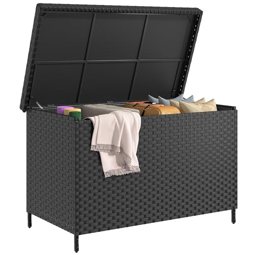 YITAHOME 230 Gal Outdoor Storage Box, XXL All-Weather Wicker Deck Box for Patio Furniture, Cushions, Pool Accessories and Garden Tools - Black
