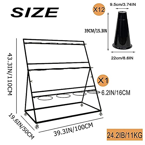 Flower Display Stand With 12PCS Buckets, 3 Layers Metal Plant Stand With Wheels, Heavy Duty Moving Plant Shelf, For Indoor, Outdoor Patio Garden, Balcony, Florist ( Color : A )