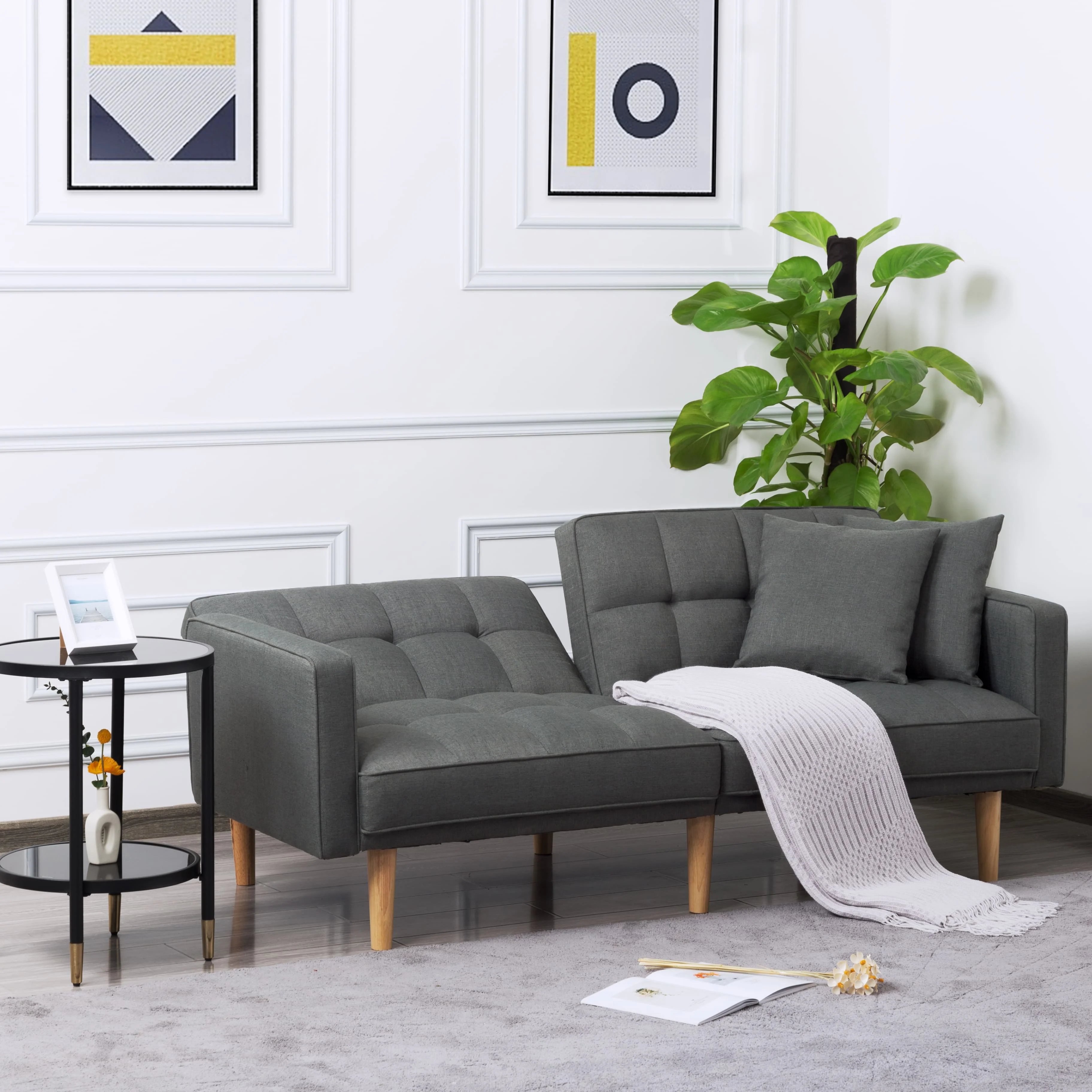 BSHTI Futon Sofa bed, Featuring a split back, square arms, and tapered wood legs, this sofa showcases a clean-lined silhouette perfect to create a comfortable place.