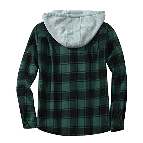 Mens Fleece Lined Flannel Plaid Shirts Jacket Button Down Sherpa Jackets with Hood Long Sleeve Winter Hooded Coats