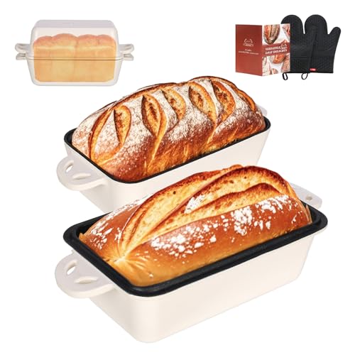 9x5 Enameled Cast Iron Loaf Pan with Lid - 2 in 1 Homemade Sourdough Bread Baking Pan
