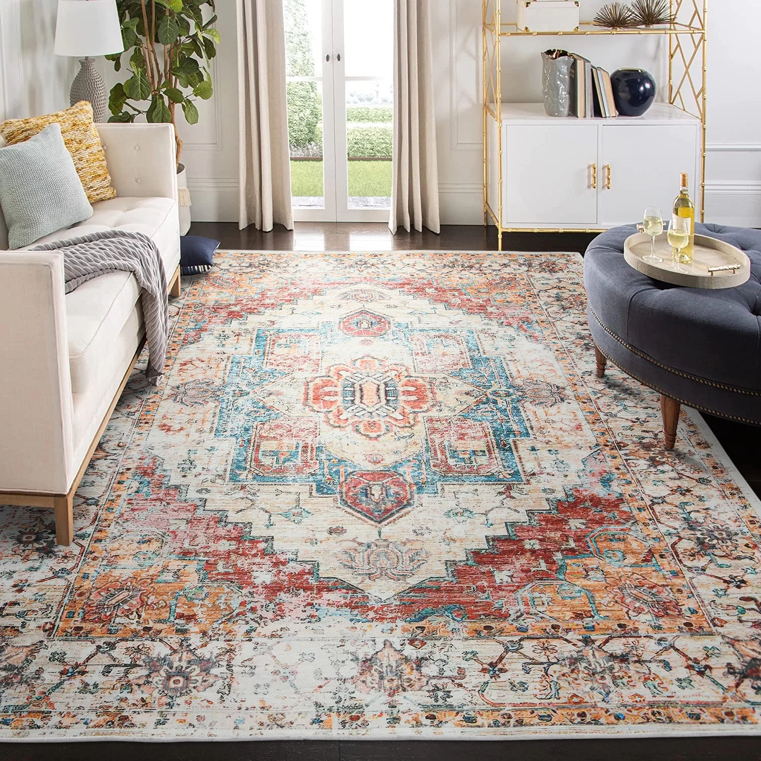 Lochas Vintage Bohemian Area Rug for Living Room, Retro Boho Rug Bedroom Indoor Print Carpet, 5' x 8', Orange
