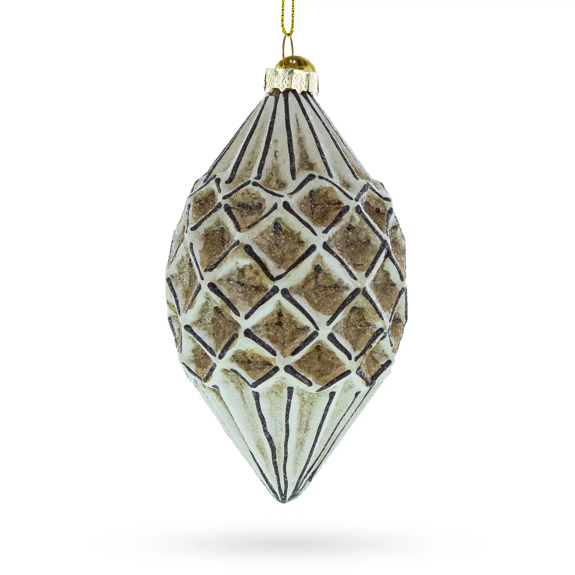Geometric Vintage-Style Rhombus - Finial Blown Glass Christmas Ornament