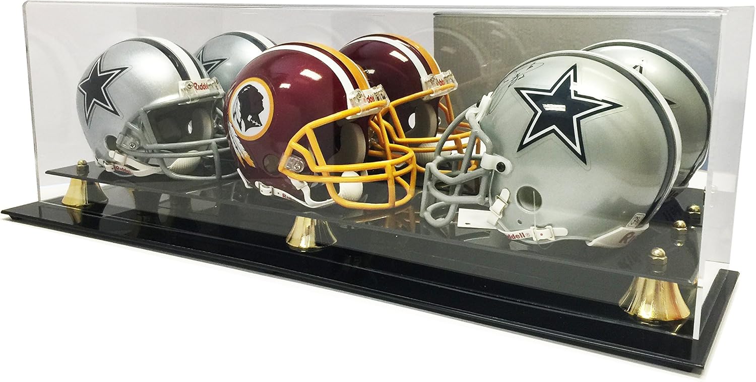 Deluxe Acrylic Triple Mini Helmet Display Case with Mirror