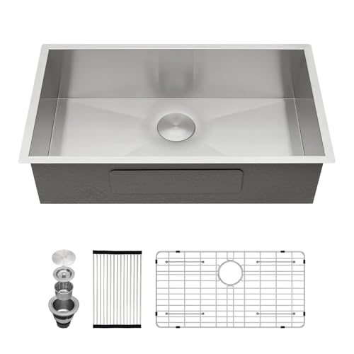 Kichae 12“ Deep Laundry Sink Undermount - 24 Inch Black Undermount Utility Sink Stainless Steel Single Bowl Under Counter Handmade Laundry Utility Room Basin