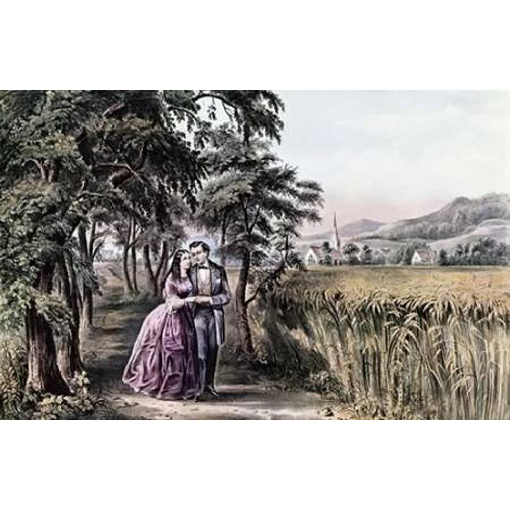 Ives, Currier and 18x13 Black Modern Framed Museum Art Print Titled - Four Seasons of Life: Season of Love