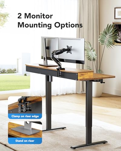 HUANUO 48″ x 24″ Electric Standing Desk with 2 Drawers, C-Clamp Mount Compatible, Height Adjustable Computer Desk, Home Office Stand Up Desk with 4 Preset Heights & 2 Hooks, Black