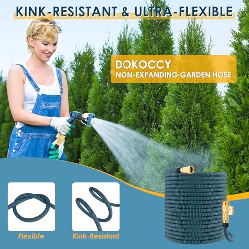 Non-Expanding Garden Hose 100 ft, Flexible Water Hose with 10 Function Spray Nozzle, Lightweight Hose Pipe, Leak-Proof, Durable, Kink-Resistant, 3/4 Inch Connector, Portable Storage Strap