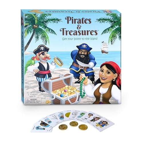 Pirates & Treasures Fun Board Games for Kids Ages 5 & Up - Easy-to-Learn, Family Games for Game Night - Fun w/Pirate Games for Kids Treasure Hunt & Action Cards - Gifts for Teenage Boys & Girls