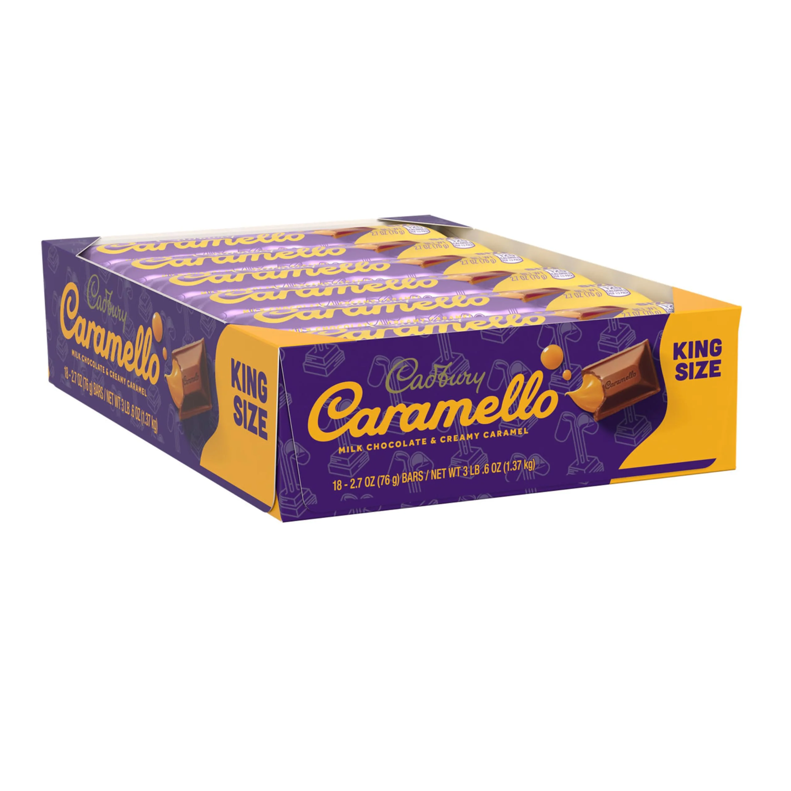 Cadbury Caramello Milk Chocolate Caramel King Size, Candy Bars, 2.7 Oz (18 Count)