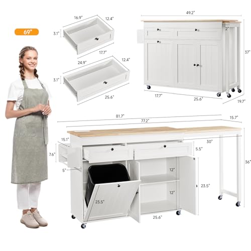 Kitchen Islands with Extendable Dining Table, 81.7