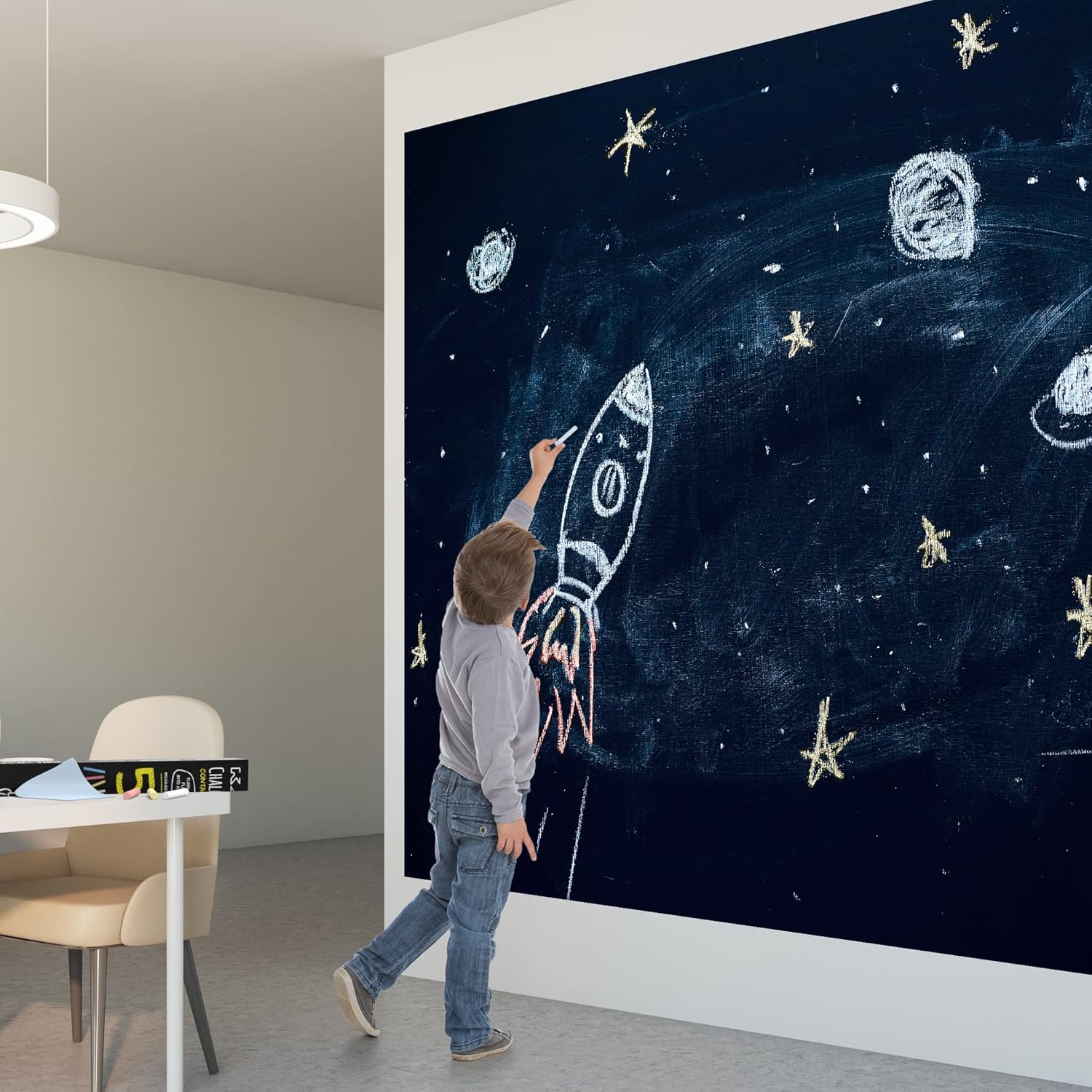 Kassa X-Large Chalkboard Wallpaper - Clear | 1.4ft x 8ft Adhesive Paper Roll | includes 3 Markers & Eraser Cloth | Peel & Stick on a Wall, Table & Desk | Ideal for Use at Home, School, Office & More