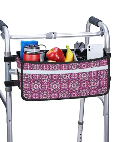 ISSYAUTO Walker Basket, Strap Mount Walker Cup Drink Holder with Two Split Board, Foldable Walker Storage Bag, Best Present for Family and Friends - Gray (Not Fit Rollator Walkers)