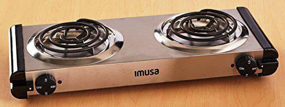 IMUSA GAU-80312 Electric Stainless Steel Double Burner 1500-Watts, Silver