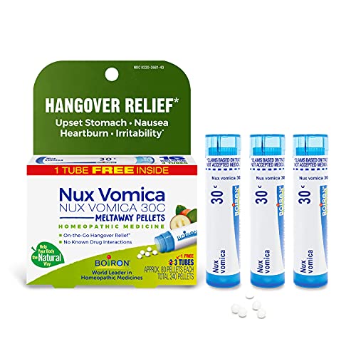 Boiron Nux Vomica 30C Homeopathic Medicine for Hangover Relief, Upset Stomach, Nausea, and Overindulgence of Food or Drink - 3 Count (240 Pellets)