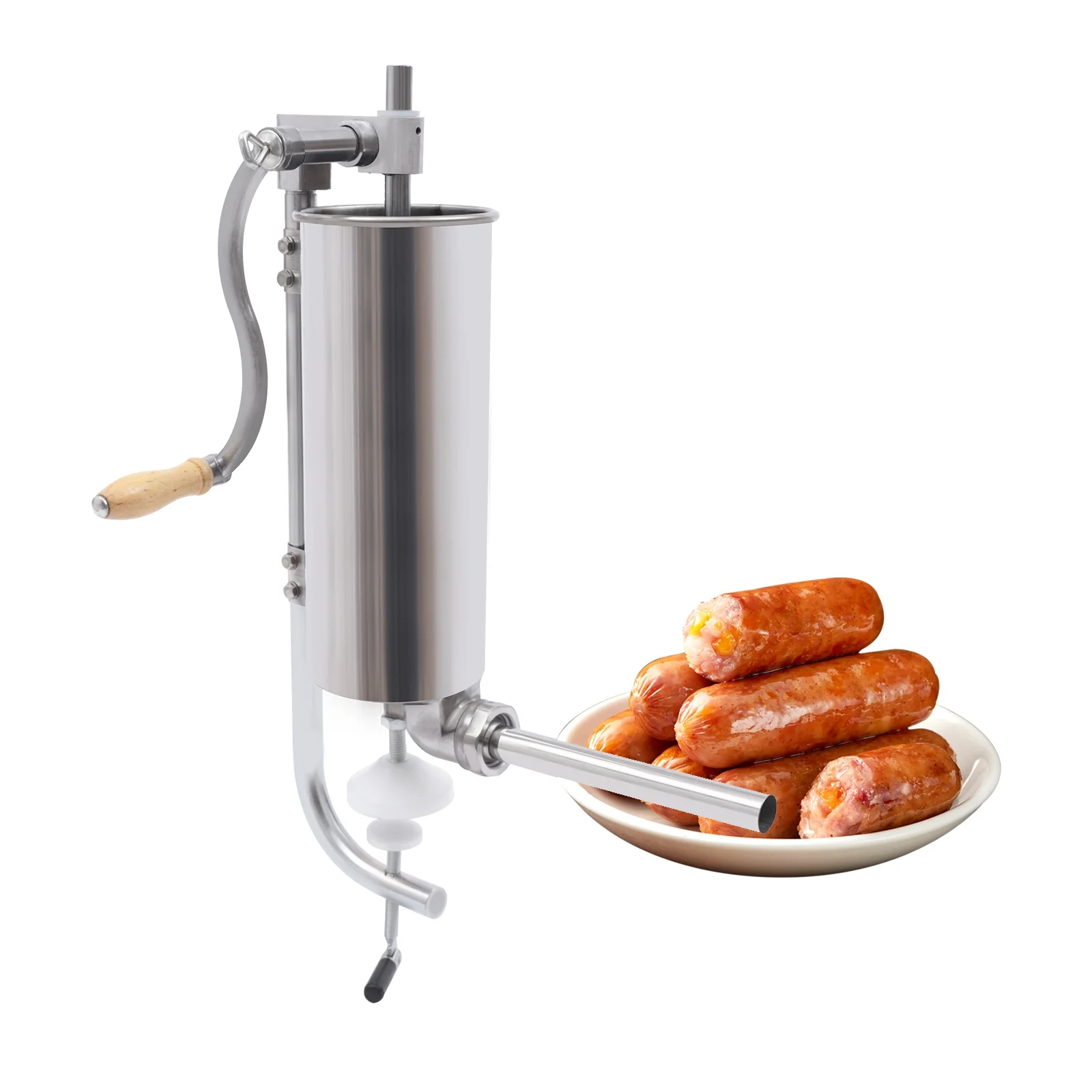 Oukaning anual Sausage Stuffer Maker 6LBS/3L Stainless Steel Vertical Sausage Maker 4 Tubes Home/Commercial Use