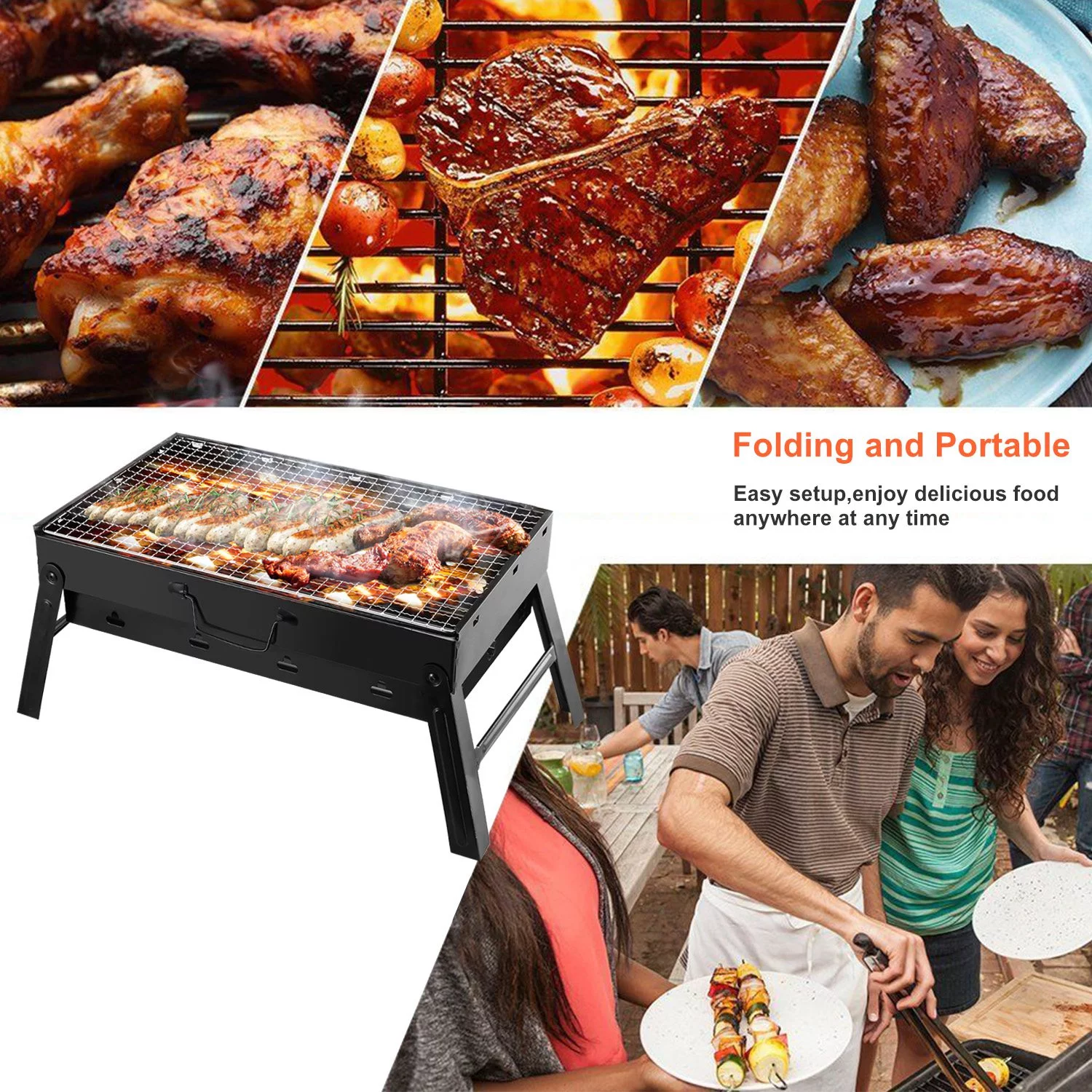17in Charcoal Grill iMounTEK Portable Folding BBQ Stainless Steel Grill Outdoor Camping Picnic