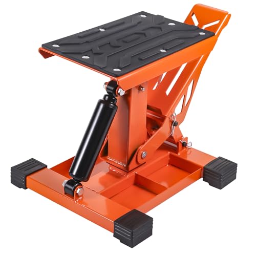 Adjustable Dirt Bike Stand Lift Heavy-Duty Motorcycle Jack Stand with Tool Trays – Powersports Stand for Dirtbike, ATV, Motorcycle -Hoist Table for Dirt Pit Bike Repair, Maintenance-1000LBS Capacity