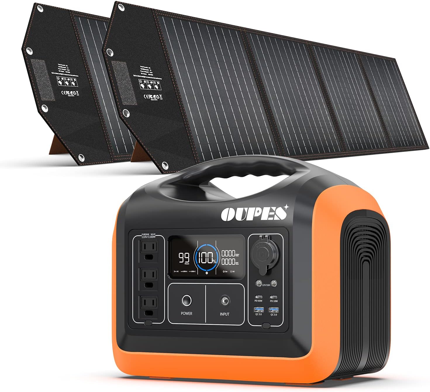 OUPES Portable Power Station 1800W Solar Generator 1488Wh Solar Mobile LiFePO4 Battery Pack Pure Sine Wave AC Inverter 10 Outputs for Outdoors Camping RV/Van Hunting Emergency Overlanding