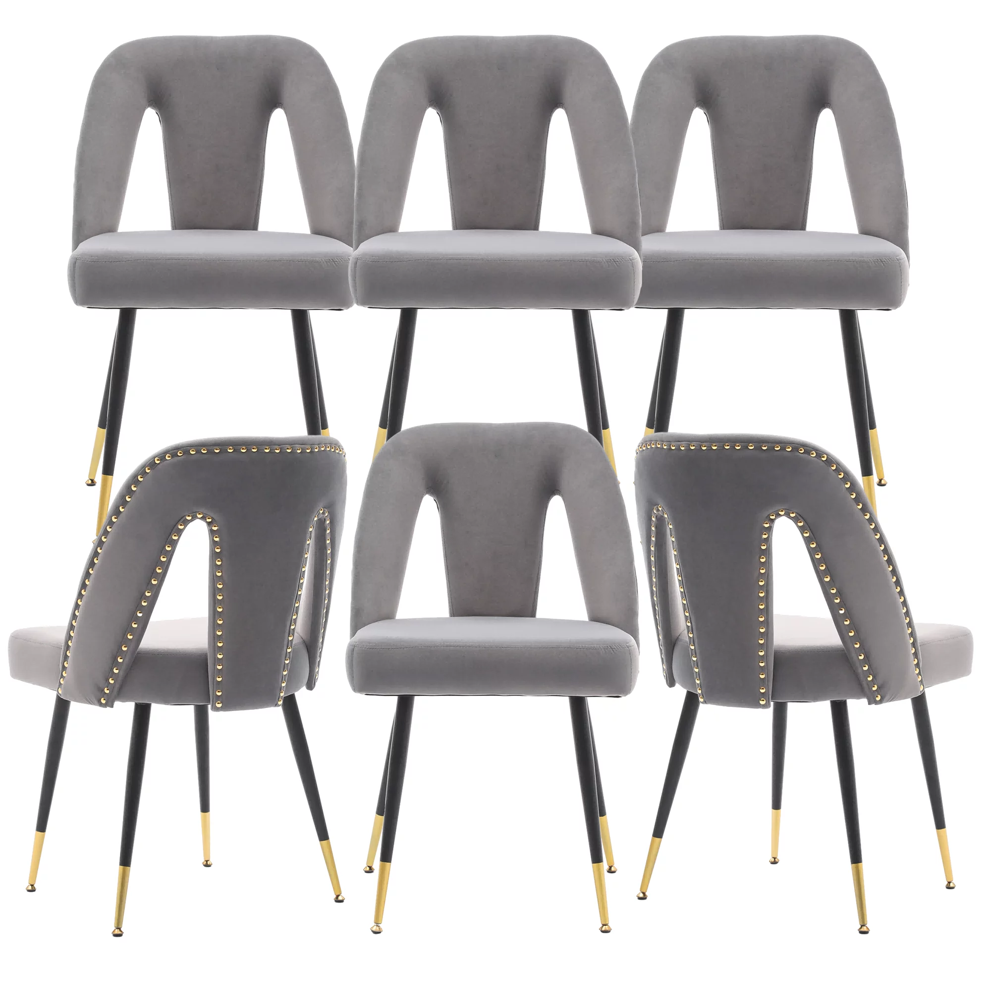 Velvet Dining Chairs, Mid Century Modern Kitchen Chair, Contemporary Dining Chair with Metal Leg, High Back, Armless Upholstered Leisure Side Chair for Dining Room Lounge (Set of 6)