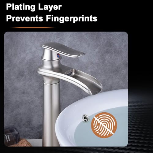 Bathroom Vessel Sink Faucet, Waterfall Oil Rubbed Bronze Bathroom Faucet, Vessel Faucet, Tall Body 1 Hole Single Handle with Pop Up Drain Combo Vanity Mixer Tap Basin Bowl Sink