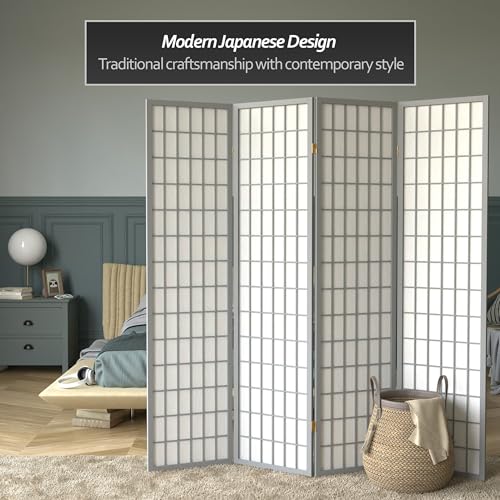 Red Lantern 6 ft. Tall Window Pane Shoji Screen-Natural-4 Panels Room Divider