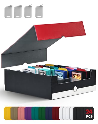 ZLCA Card Storage Box Holds 3200+, Deck Storage Case with 4 Stoppers, Card Organizer for TCG MTG PTCG(Red&White)