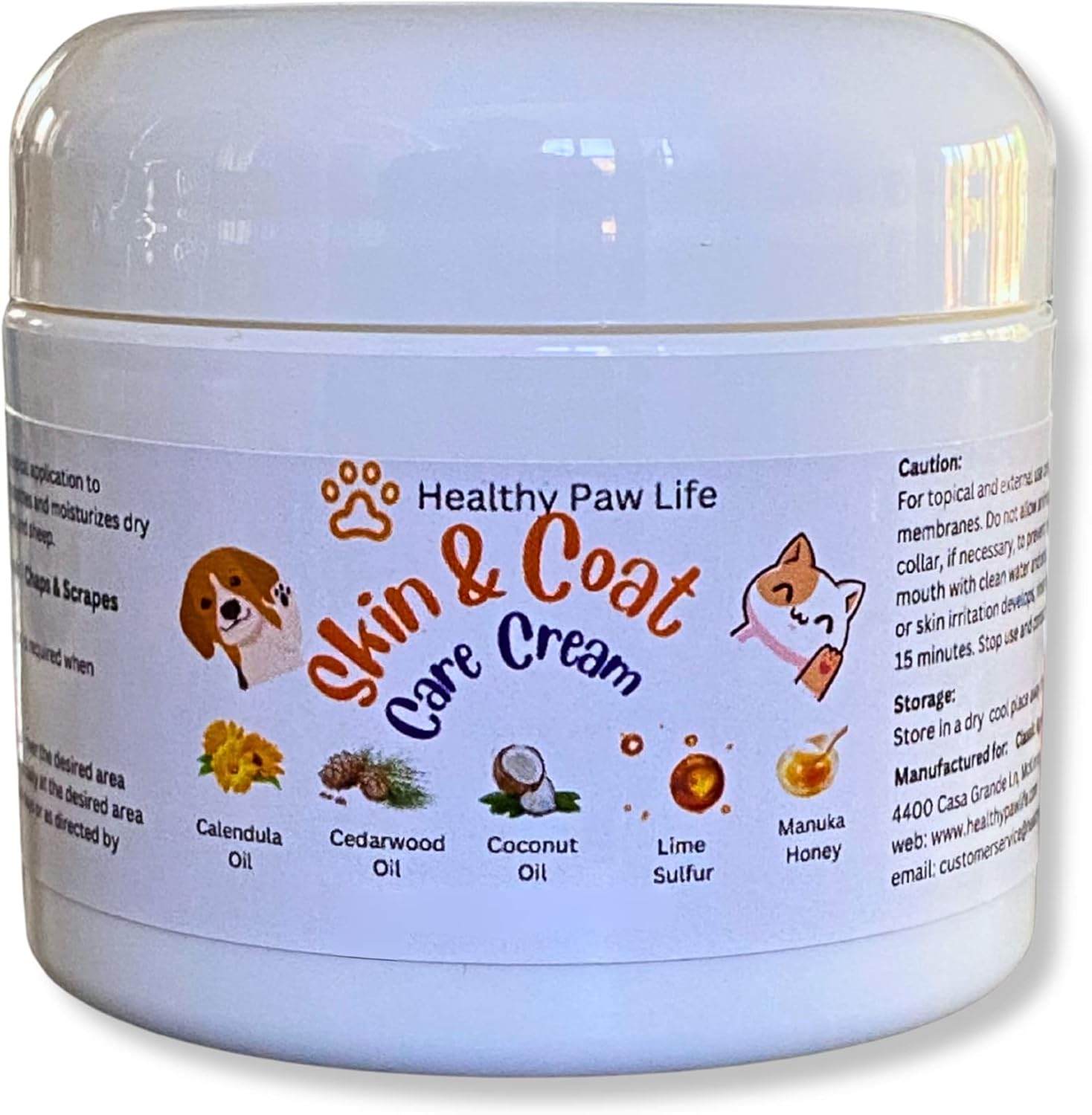 Skin and Coat Care Ointment for Pets - Itchy or Dry Skin, Wounds, Hot Spots – Calendula Oil, Manuka Honey, Lime Sulfur, Cedarwood Oil, Coconut Oil – Dogs, Cats, Puppies, Kittens