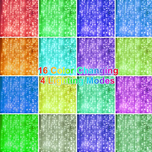 HOME LIGHTING Window Curtain String Lights, 300 LED RGB 16 Colors Changing Fairy Lights, 4 Modes with Remote, USB & Adapter Powered for Halloween Christmas Party Wedding Home Garden Wall Decorations