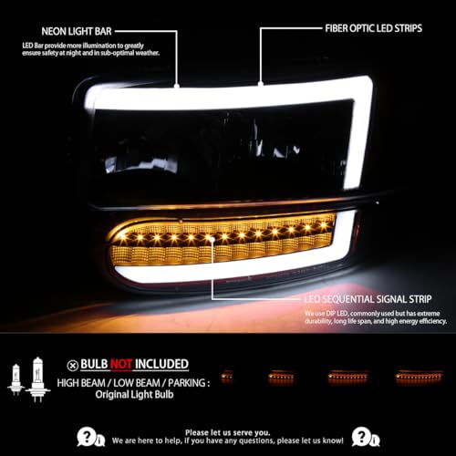 AUTOZENSATION Compatible with 2000-2006 GMC Sierra Denali, Yukon XL Denali, Black Smoke LED Tube Headlights + Sequential Bumper Lights