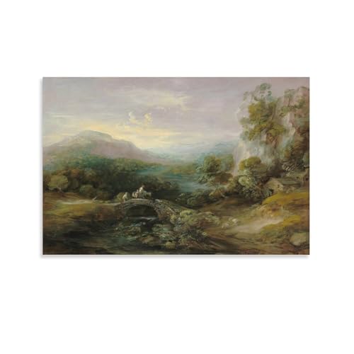 ZMLFJEA Thomas Gainsborough,Mountain Landscape with Bridge Canvas Posters Wall Art Bedroom Office Room Decor Gift