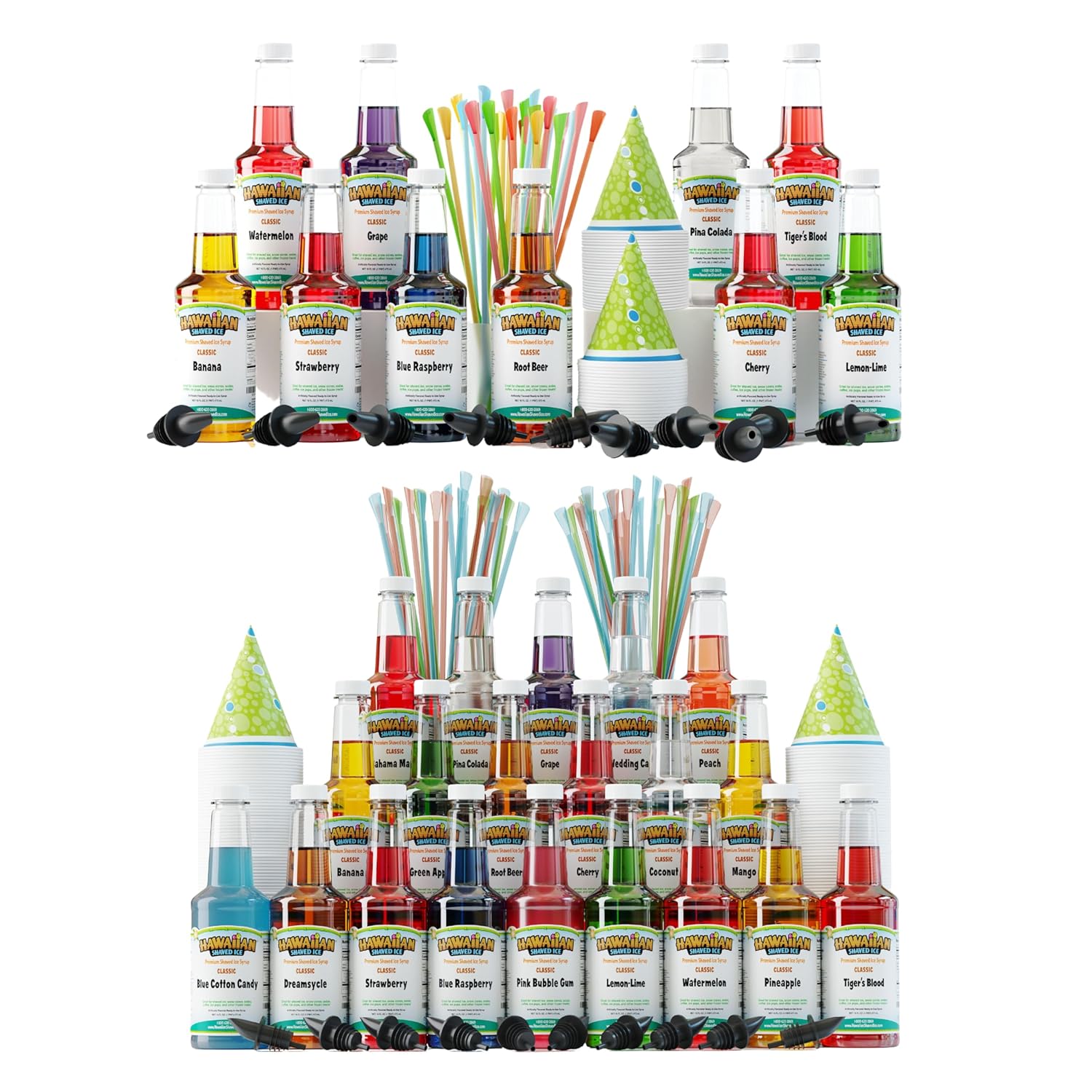 Hawaiian Shaved Ice 10 Flavor Syrups and Accessories bundled with 20 Flavor Syrups and Accessories