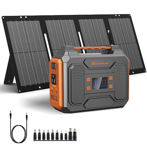 Portable Solar Generator, 300W Portable Power Station with Foldable 60W Solar Panel, 110V Pure Sine Wave 280Wh Lithium Battery Pack with USB DC AC Outlet for Home Use RV Van Outdoor Camping-Orange