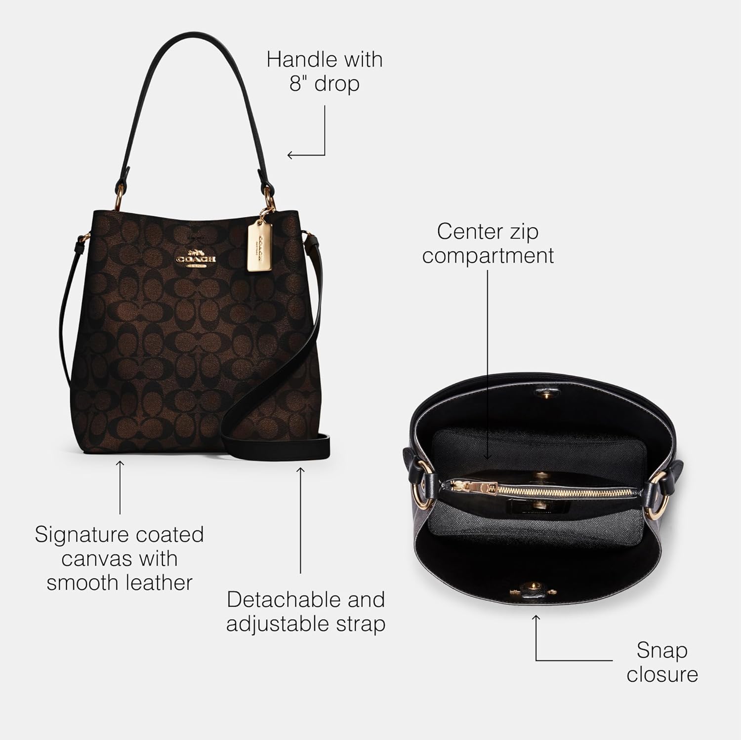 COACH Town Bucket Bag, Brown Black