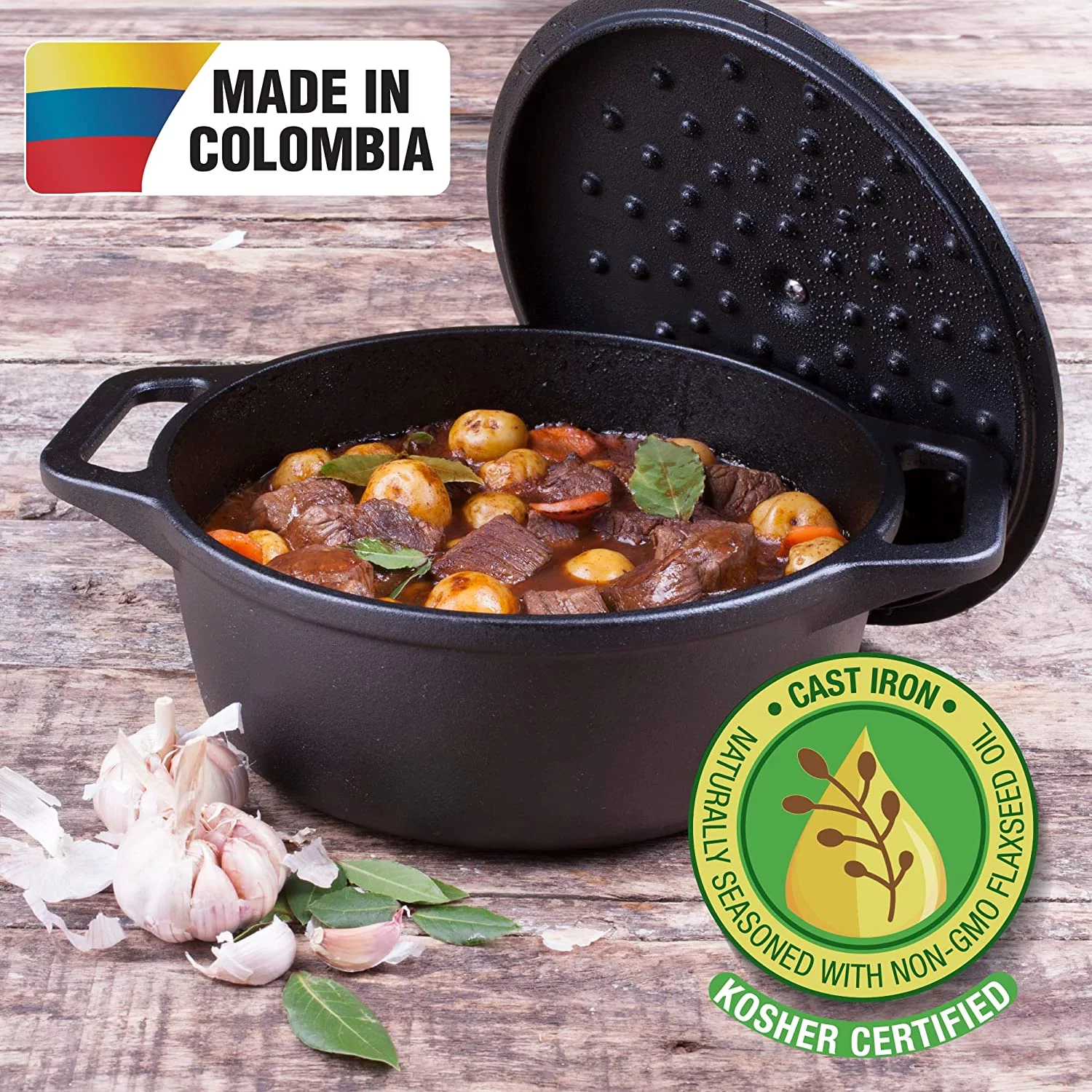 Victoria 4-Quart Cast Iron Dutch Oven with Lid and Dual Loop Handles, Seasoned with Flaxseed Oil, Made in Colombia