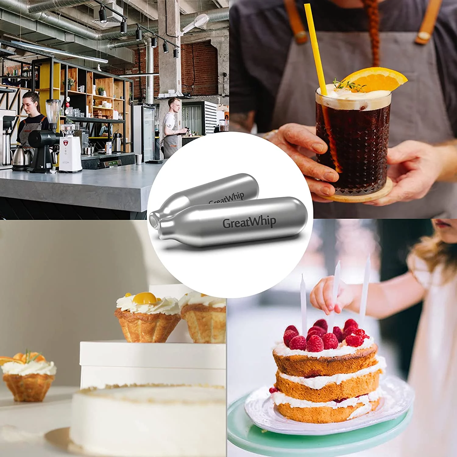 GreatWhip N2O Whipped Cream Chargers Nitrous Oxide Cartridges Kitchen 100Pcs