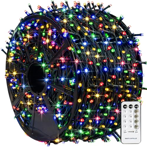 TW SHINE Halloween Lights, 1000 LED 328FT Halloween Lights Outdoor Plug in with 8 Modes, Remote Waterproof String Lights Outdoor Indoor Decorations for Xmas Party Yard Decor, Purple & Orange