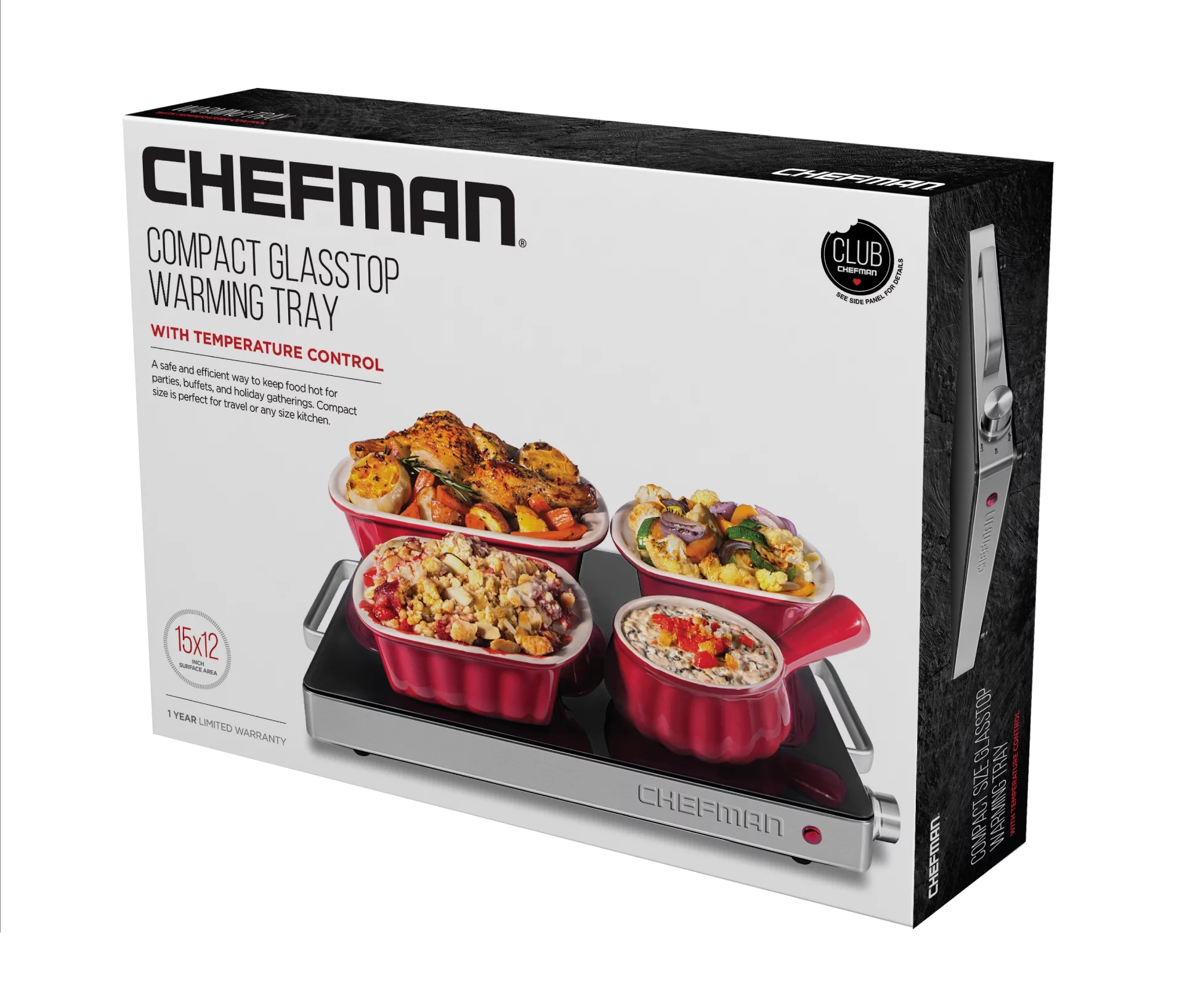 Chefman Compact Glasstop Warming Tray with Adjustable Temperature Control, Mini 15x12 inch, Black