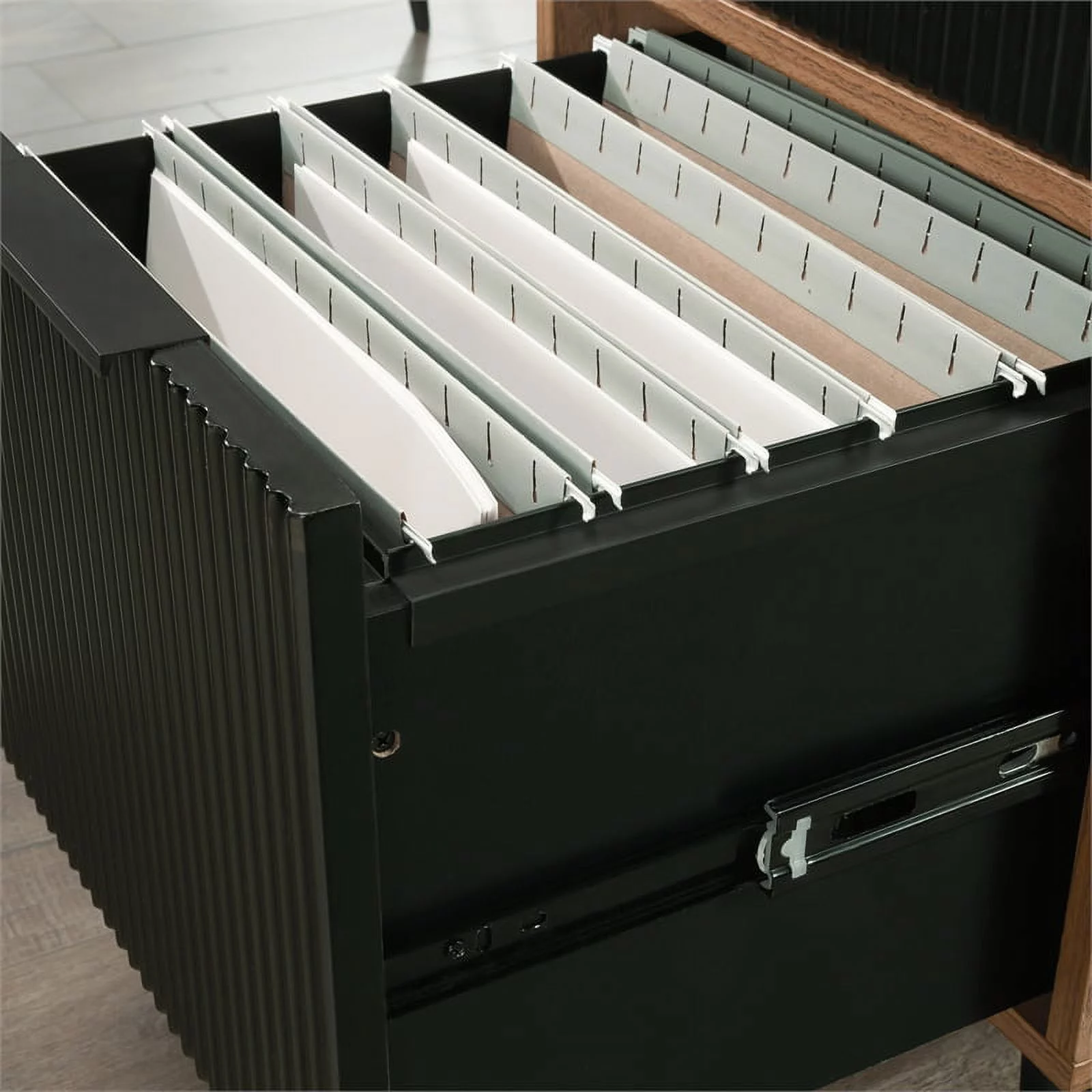 UrbanPro Modern Engineered Wood / Metal L-Desk in Serene Walnut