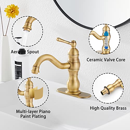 GGStudy 360° Swivel Antique Brass Bathroom Vessel Sink Faucet Single Handle One Hole Matching with Pop Up Drain