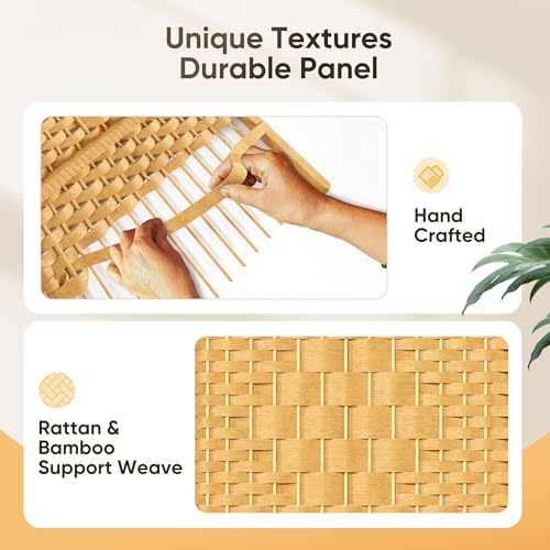 JOSTYLE Folding Privacy Room Divider, 4 Panel Screen Divider 6 ft. Tall Freestanding Extra Wide Rattan Room Partition Wall Separation Dividers, Grey